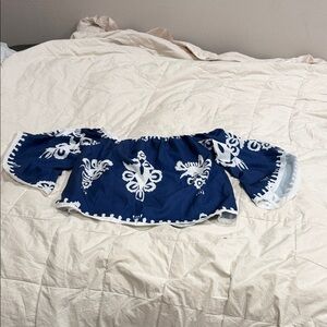 Blue and White Off-Shoulder Top